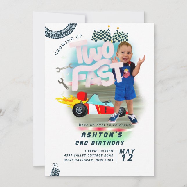 Invitación auto Crecer dos rápido (Anverso)