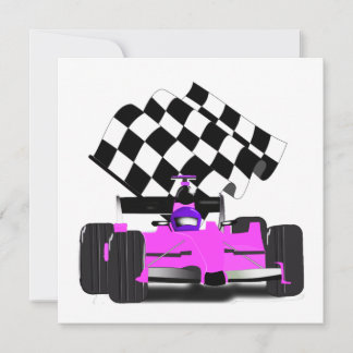 Invitación Auto de carreras Girly Pink con bandera verificada