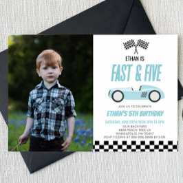 Invitación Auto de carreras rápido y cinco azul 5ª fiesta de 