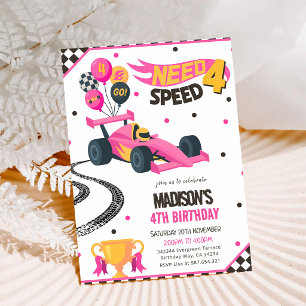 Invitación Auto de Carreras Rosa Cumpleaños 4