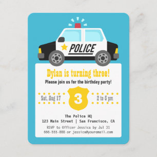 Invitación Auto de Policía con Sirena Fiesta de Cumpleaños pa