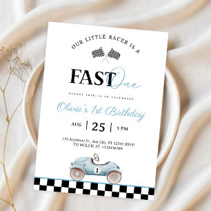 Invitación Auto Rápido UNO Carrera Azul Coche Antiguo Cumplea