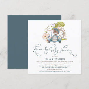 Invitación Auto Vintage Turquoise Cat Boy Conducido Por Baby 