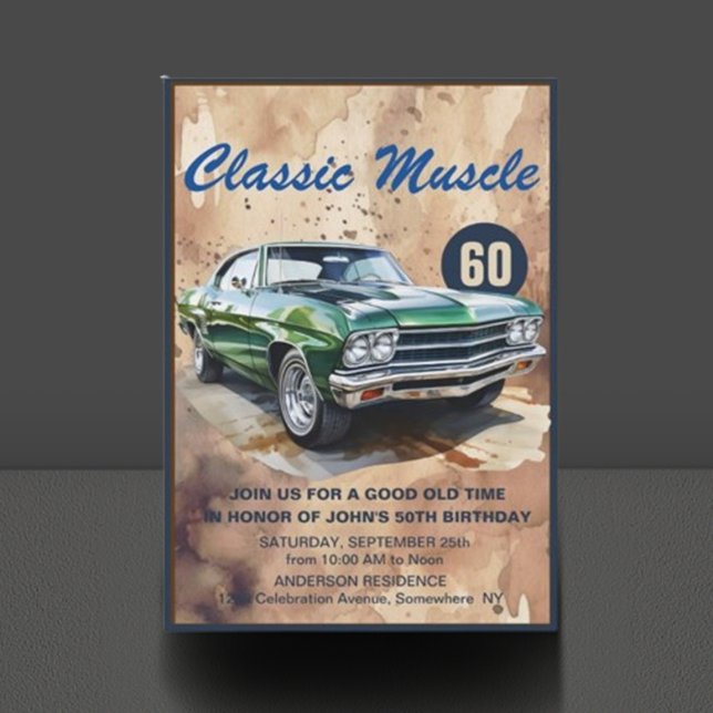 Invitación Autobús clásico de musculación de cumpleaños (Rev up the fun with our Birthday Classic Muscle Car Invitation! )
