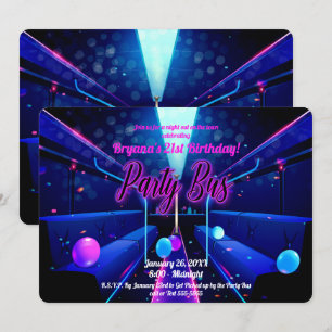Invitación Autobús de fiesta Glow Party Club Hopping Cumpleañ