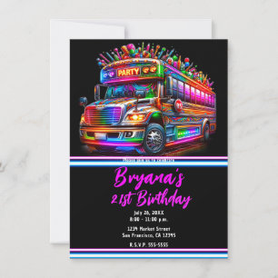 Invitación Autobús Divertido de Fiesta Luces Brillantes Fiest