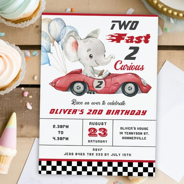 Invitación Autobús Elefante de Carrera Roja Dos Cumpleaños Rá (Subido por el creador)
