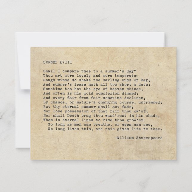 Invitación Autor de la máquina de escribir Shakespeare Sonnet (Reverso)