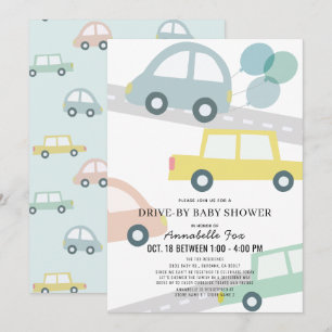 Invitación Autos con Baby Shower de Balloons Blue Boy Drive