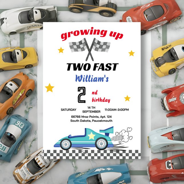 Invitación autos de niños azules Race Car dos cumpleaños rápi (Subido por el creador)