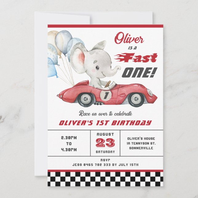 Invitación Autos elefantes de la raza roja 11er cumpleaños (Anverso)