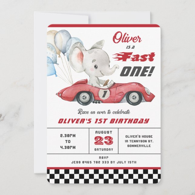 Invitación Autos elefantes de la raza roja 11er cumpleaños (Anverso)