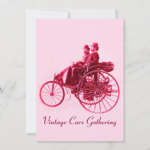 Invitación AUTOS ViNTAGE RECOGIENDO fucsia roja rosa
