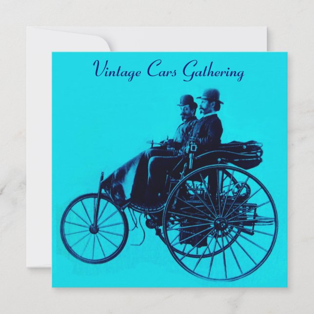 Invitación AUTOS ViNTAGE RECOGIENDO turquesa azul (Anverso)