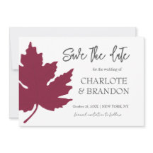 Autum Burgundy Maple Leaf Boda SaveThe Date