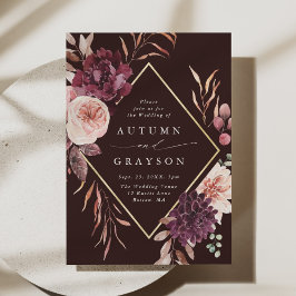 Invitación Autumance Romance Gold Frame Burgundy Boda Invita