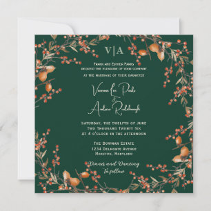 Invitación Autumn Acorn Wreath Emerald Boda