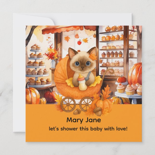 Invitación Autumn Baby Shower para los amantes del gato (Anverso)