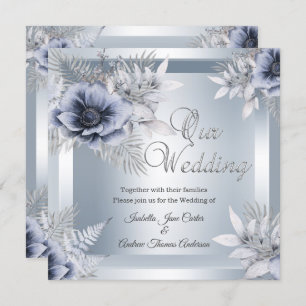 Invitación Autumn Boda Silver Blue Floral Bouquet