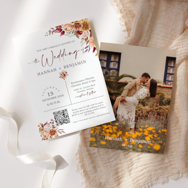 Invitación Autumn Boho Boda Moderno Mínimo QR Code Foto (Subido por el creador)