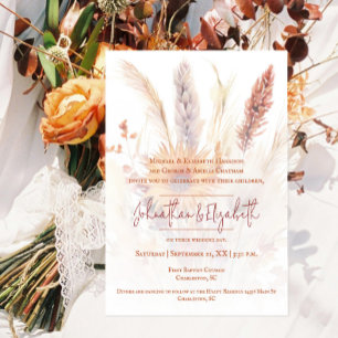 Invitación Autumn Boho Floral Boda   Blanco