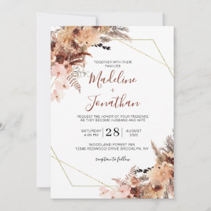 Invitación Autumn Boho Terracotta Boda de Geometría Floral