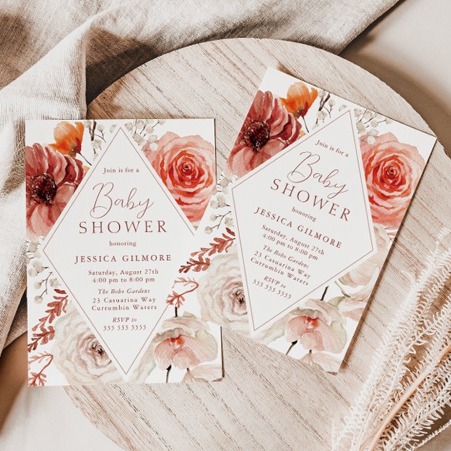 Invitación Autumn Botanical Boho Floral Neutral Baby Shower (Subido por el creador)