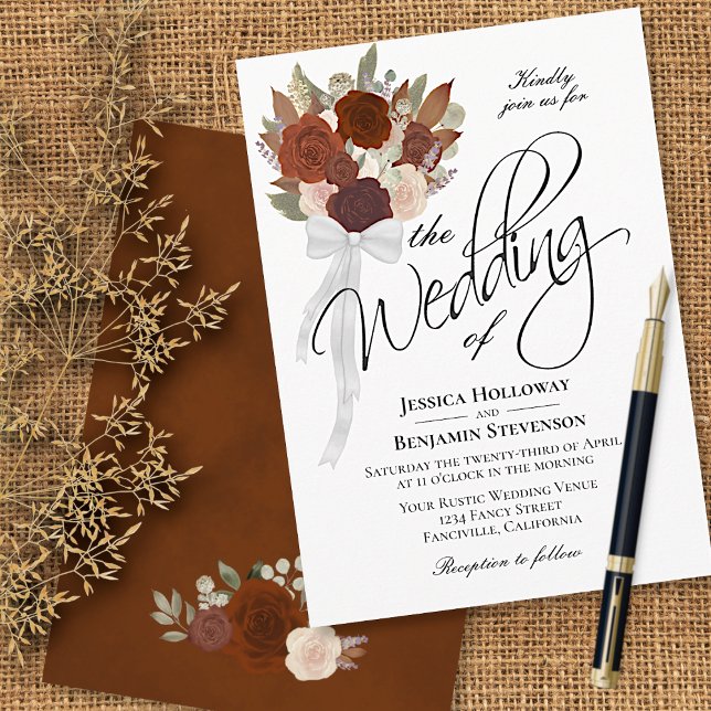 Invitación Autumn Bouquet Elegant Watercolor Rosa Boda (Subido por el creador)