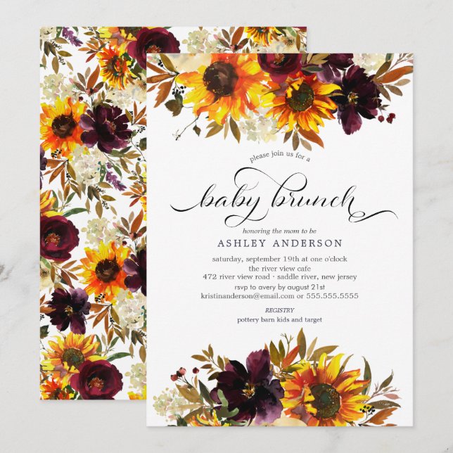 Invitación Autumn Bouquet Sunflowers Baby Brunch (Anverso / Reverso)