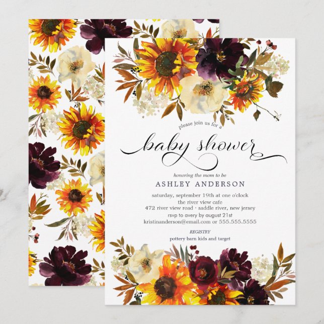 Invitación Autumn Bouquet Sunflowers Baby Shower (Anverso / Reverso)