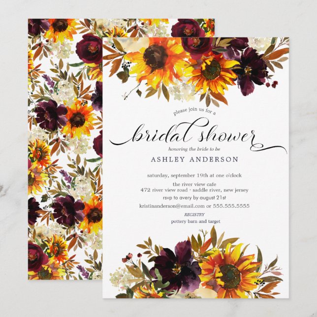 Invitación Autumn Bouquet Sunflowers Floral (Anverso / Reverso)