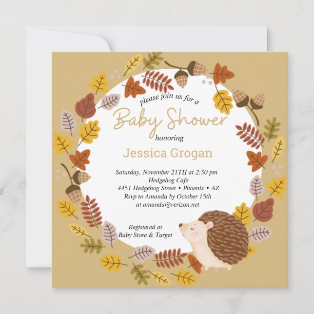 Invitación Autumn Brown Hedgehog Baby Shower (Anverso)