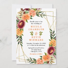 Invitación Autumn Burgundy and Orange Flowers