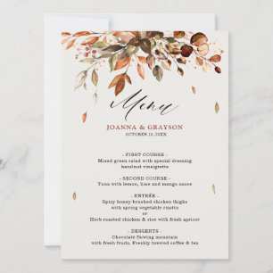 Invitación Autumn deja carta rústica de menú de boda de campo