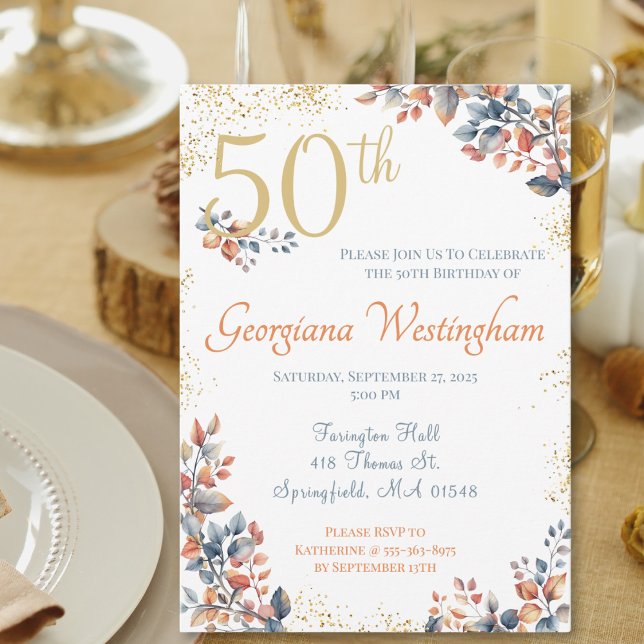 Invitación Autumn Elegance 50.º Purpurina de cumpleaños (Subido por el creador)