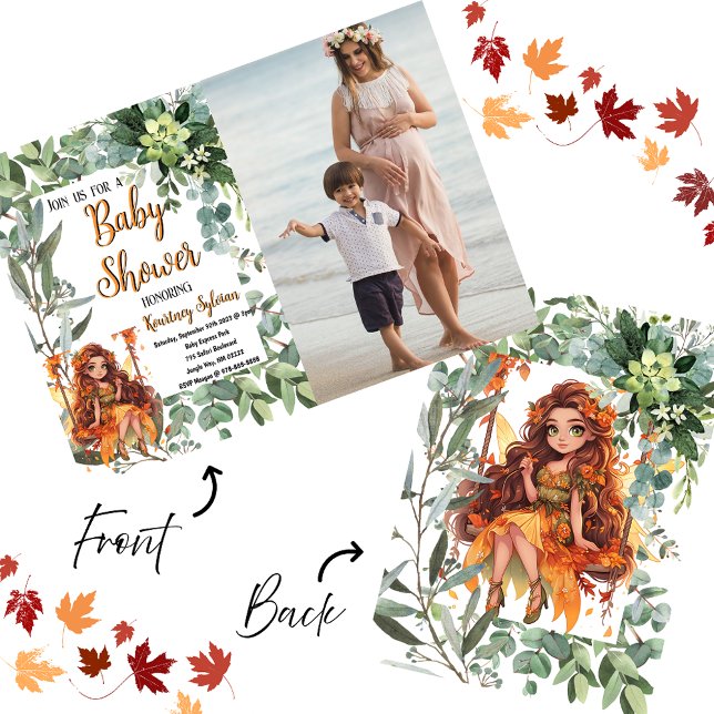 Invitación Autumn Fairy Watercolor Personalizado Foto Baby Sh (🍂✨ Autumn Fairy Watercolor Baby Shower Invitation – A Whimsical Fall Celebration! 🧚‍♀️)