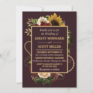 Invitación Autumn Fall Flowers Foliage Gold Wedding