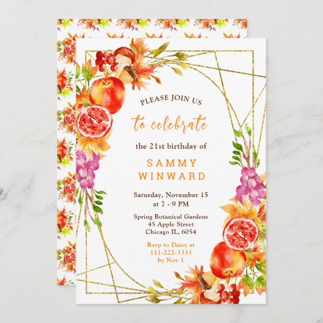 Invitación Autumn Fall Harvest Birthday (Anverso / Reverso)