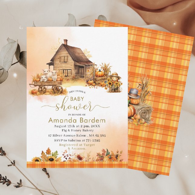 Invitación Autumn Farm Animals Watercolor baby ducha (Subido por el creador)