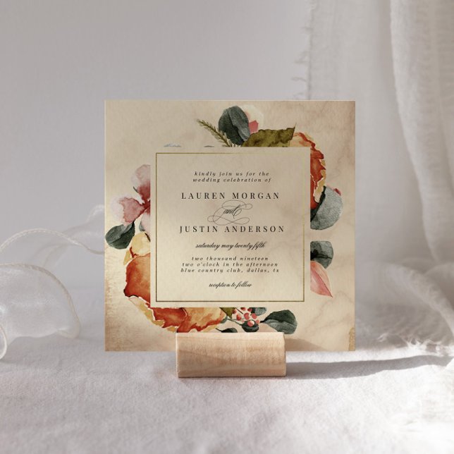 Invitación Autumn Feel Elegant Floral Square Boda (Subido por el creador)