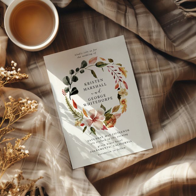 Invitación Autumn Feel Elegant Floral Wreath Boda (Subido por el creador)