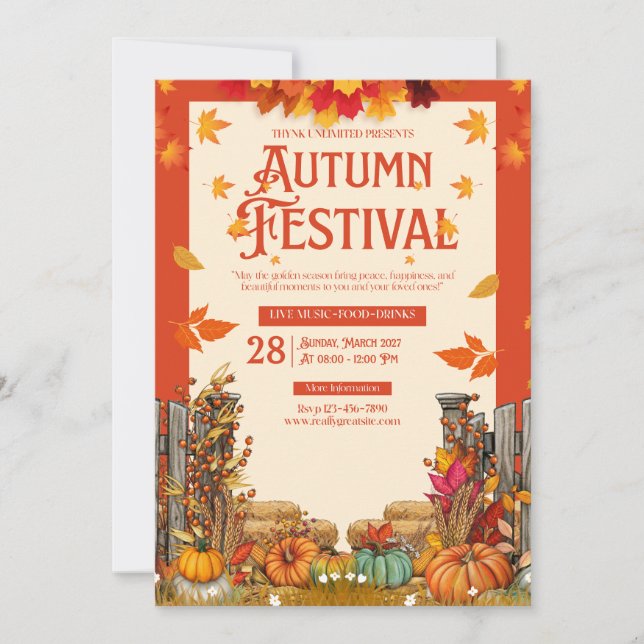 Invitación Autumn Festival Harvest Party Art (Anverso)