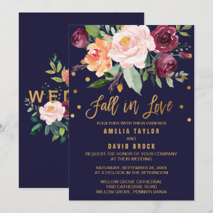 Invitación Autumn Floral   Boda De Caída En El Amor