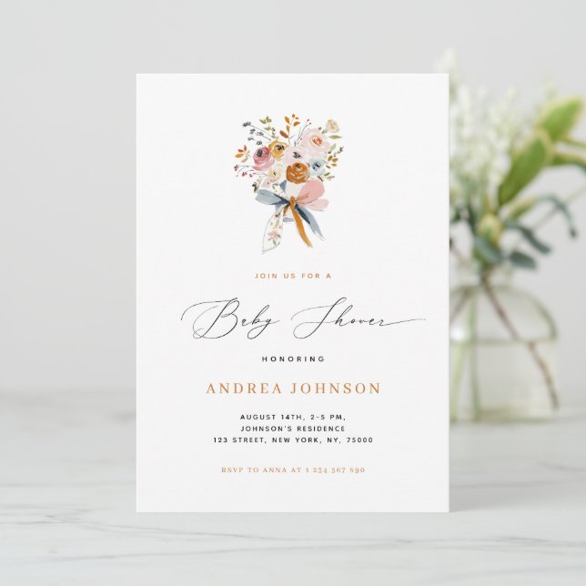 Invitación Autumn Floral Bouquet con un Baby Shower de caída (Anverso de pie)