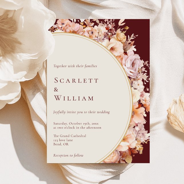Invitación Autumn Floral Burgundy Cream Boda moderno (Subido por el creador)