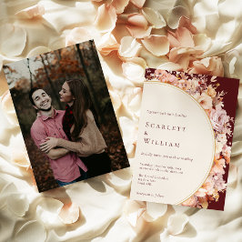 Invitación Autumn Floral Burgundy Cream Boda moderno de fotog