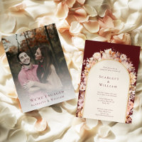 Autumn Floral Burgundy Simple Photo We are Engaged
