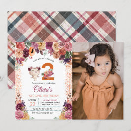 Invitación Autumn Floral Owl Photo Birthday