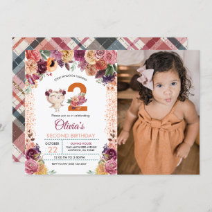 Invitación Autumn Floral Owl Photo Birthday