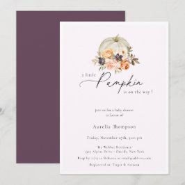 Invitación Autumn Floral Pumpkin Purple Baby Shower